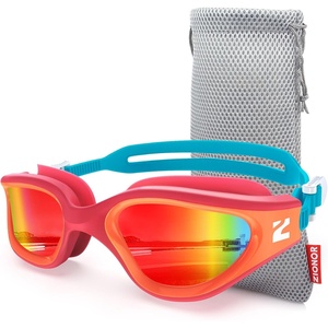 ZIONOR Swim Goggles Adult, G1 Air Polarized Anti-Fog Swimming Goggles for Women Men, Soft Silicone Strap, Outdoor(B0 – Orange Red Frame Red Lens)
