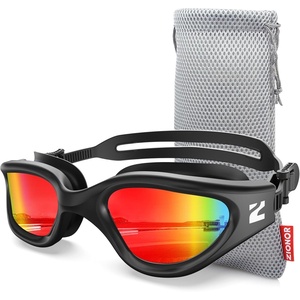ZIONOR Swim Goggles Adult, G1 Air Polarized Anti-Fog Swimming Goggles for Women Men, Soft Silicone Strap, Outdoor(B1 – Black Frame Red Lens)